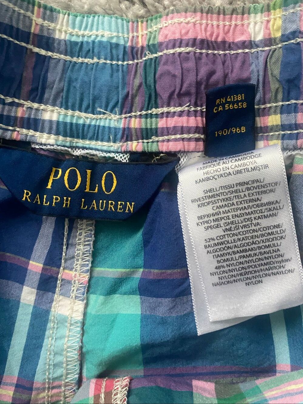 Polo Ralph Lauren Men’s Plaid Swim Trunks Shorts 190/96B Cotton Nylon Vtge- XXL - Picture 8 of 10